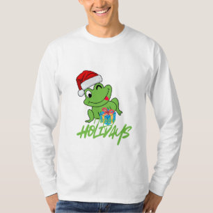 Cute Santa Frog Funny “Hoppy Holidays” Christmas T-Shirt