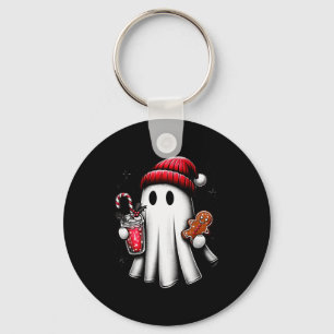 Cute Santa Ghost Drinking Coffee Ice Coffee Christ Key Ring