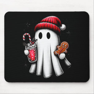 Cute Santa Ghost Drinking Coffee Ice Coffee Christ Mouse Pad