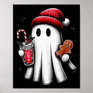 Cute Santa Ghost Drinking Coffee Ice Coffee Christ Poster