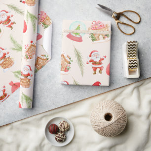 Cute Santa Gingerbread House Holiday Wrapping Paper