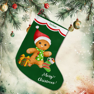 Cute Santa Gingerbread Man Large Christmas Stocking