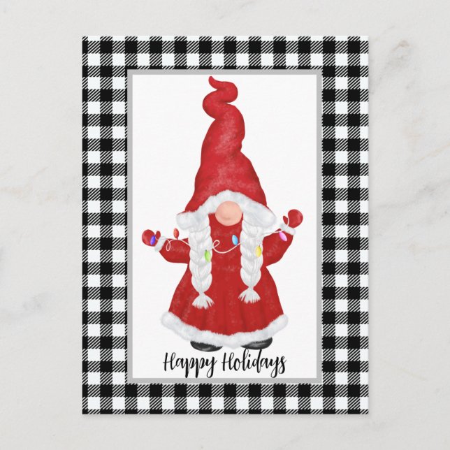 Cute Santa Gnome Customisable Holiday Card (Front)