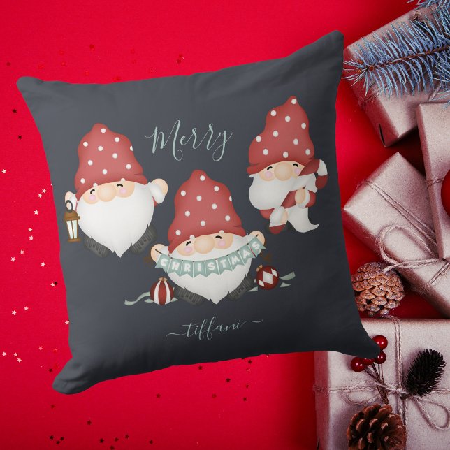 Cute Santa Gnomes Merry Christmas Custom Navy Cushion (Creator Uploaded)