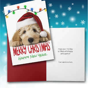 Cute Santa Goldendoodle Christmas Card