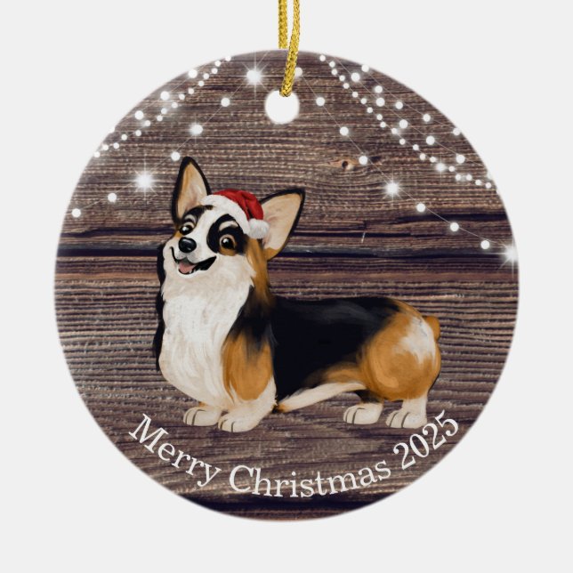 Cute Santa Hat Corgi Christmas   Ceramic Tree Decoration (Front)