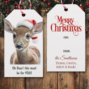 Cute Santa Hat Deer Christmas Gift Tags