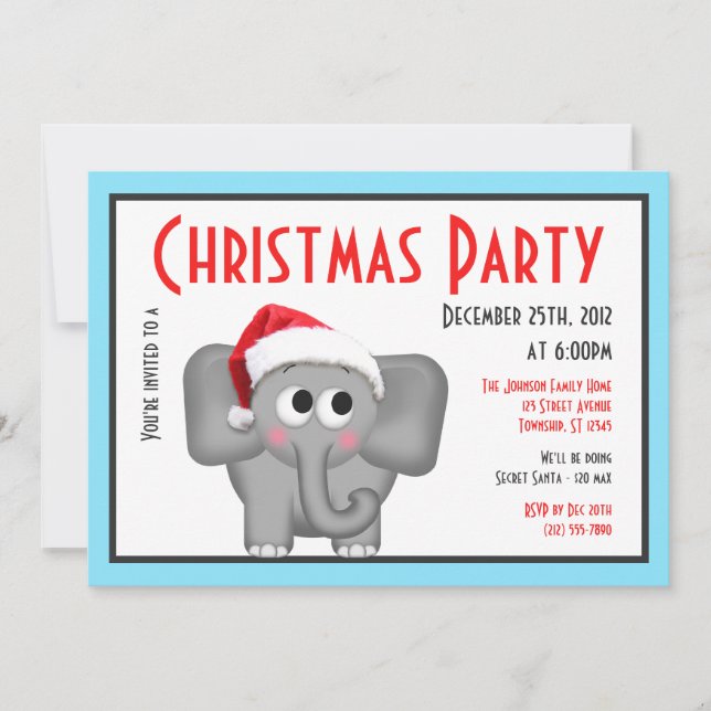 Cute Santa Hat Elephant - Christmas Invitations (Front)