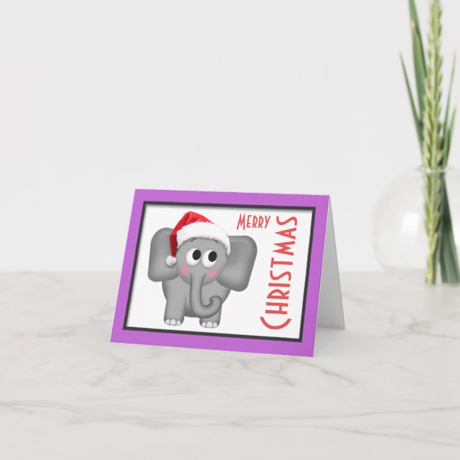 Cute Santa Hat Elephant "Merry Christmas" Card (Front)