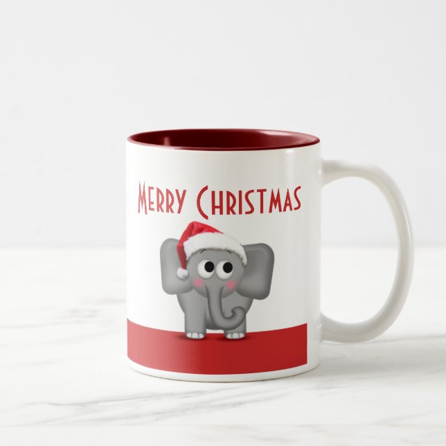 Cute Santa Hat Elephant Red Mug (Right)