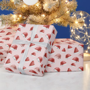 Cute Santa Hat for Girls Pink Christmas Wrapping Paper