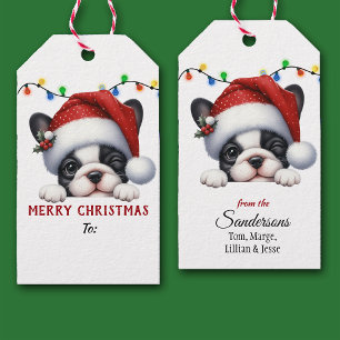 Cute Santa Hat French Bulldog Christmas Gift Tags