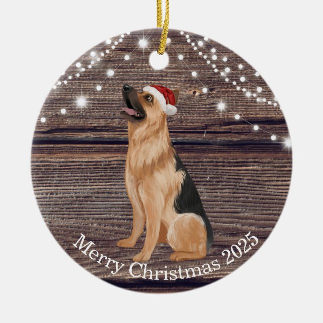 Cute Santa Hat German Shepherd Christmas Ceramic Tree Decoration (Front)