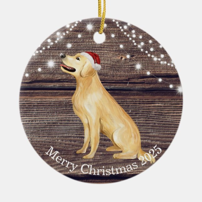 Cute Santa Hat Golden Retriever Christmas  Ceramic Tree Decoration (Front)