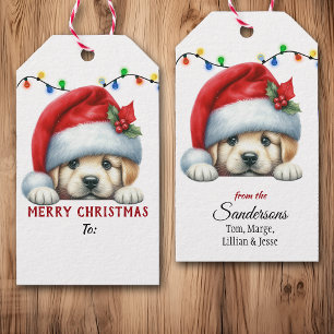 Cute Santa Hat Golden Retriever Christmas Gift Tags