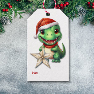 Cute Santa Hat Green Alligator Christmas Gift Tags