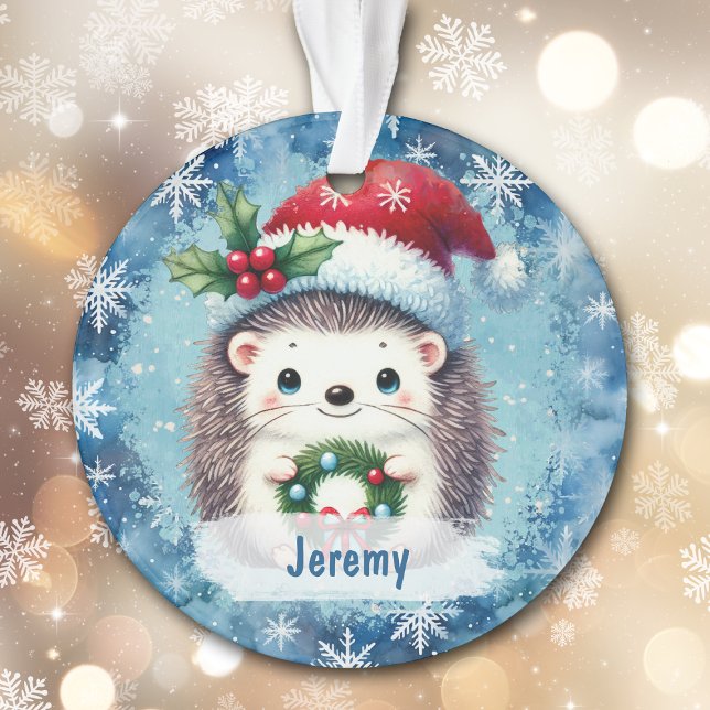 Cute Santa Hat Hedgehog Grandchild  Ornament (Creator Uploaded)