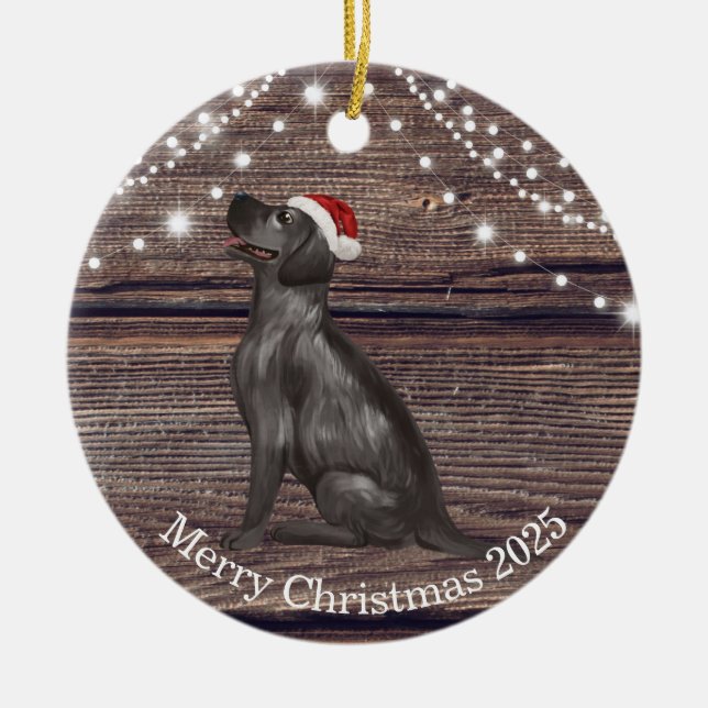 Cute Santa Hat Labrador Christmas  Ceramic   Tree Decoration (Front)
