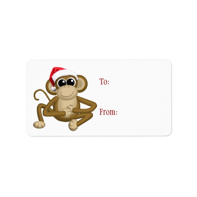 Cute Santa Hat Monkey - Christmas Gift Labels (Front)