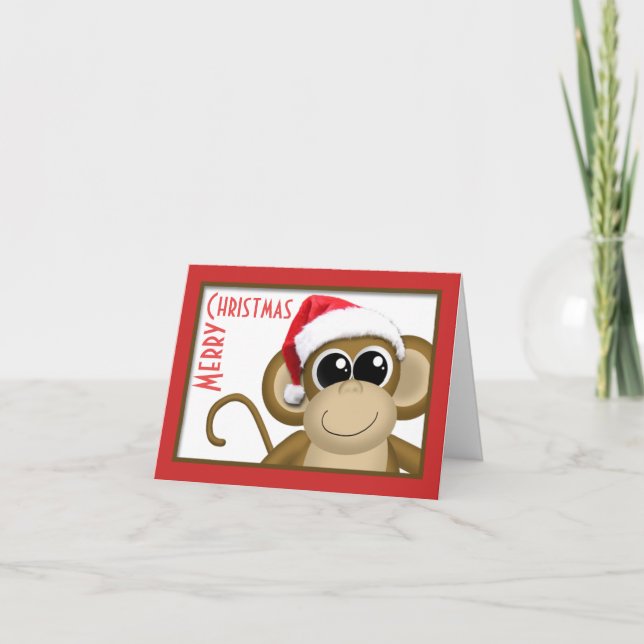 Cute Santa Hat Monkey "Merry Christmas" Card (Front)