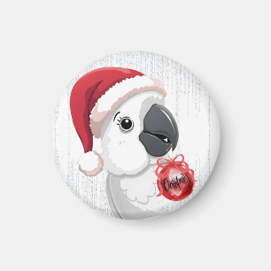 Cute Santa Hat Parrot Red Bow Red/White Christmas  Magnet