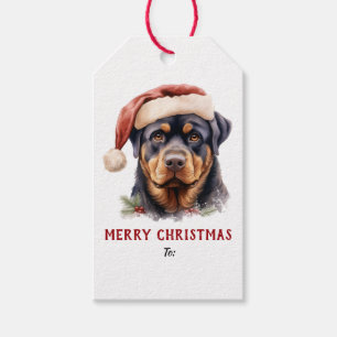 Cute Santa Hat Rottweiler Dog Christmas Gift Tags