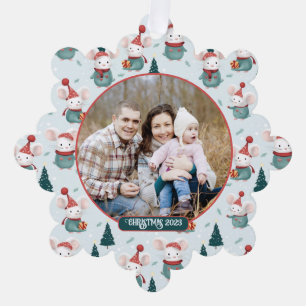 Cute Santa Hat White Mice Christmas Photo Tree Decoration Card