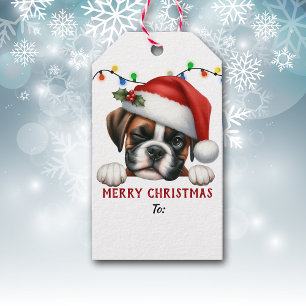 Cute Santa Hat Winking Boxer Christmas Gift Tags
