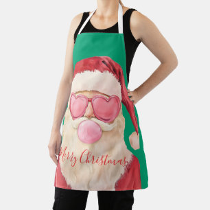 Cute Santa Heart Glasses Christmas Art Apron