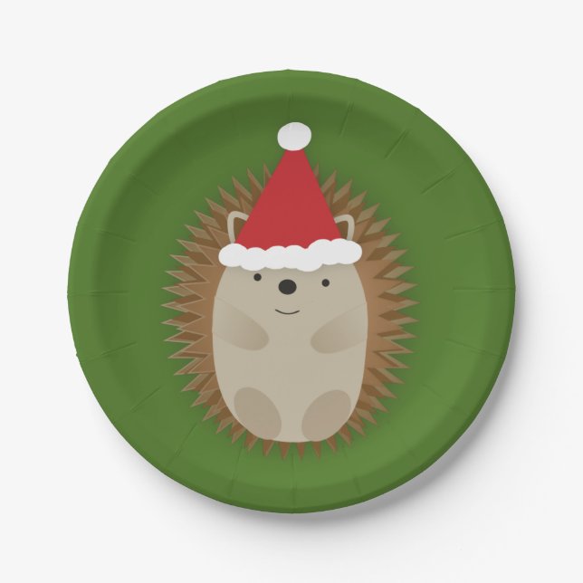 Cute Santa Hedgehog Paper Plate (Front)