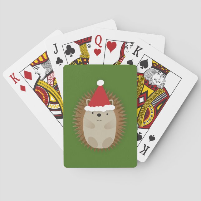 Cute Santa Hedgehog Playing Cards (Back)