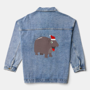 cute santa hippo christmas hippopotamus denim jacket