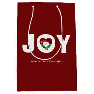 Cute Santa & Holly Berries Christmas Joy Medium Gift Bag