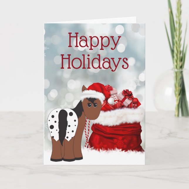 Cute Santa Horse n Gifts Happy Holidays Christmas Holiday Card (Front)