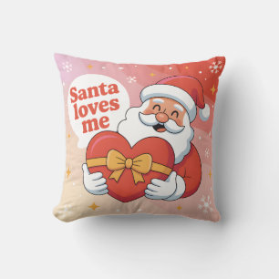 Cute Santa Hugging Heart - "Santa Loves Me" Cushion