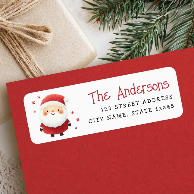 Cute Santa illustration Christmas return address (Cute Santa illustration Christmas return address Label)
