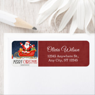 Cute Santa in Sleigh Merry Christmas Red Return