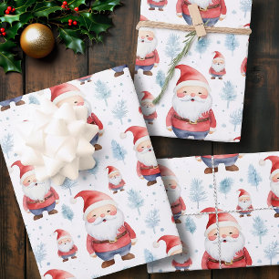 Cute Santa in Watercolor Illustration Christmas Wrapping Paper Sheet