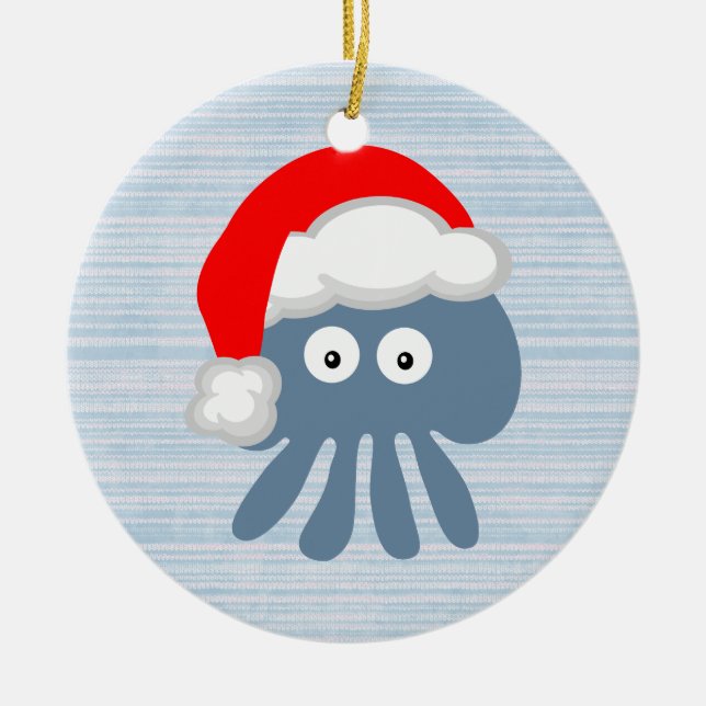 Cute Santa Jellyfish Ceramic Tree Decoration (Front)