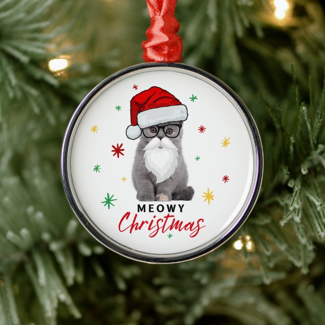 Cute Santa Kitten Meowy Christmas Metal Tree Decoration (Tree)