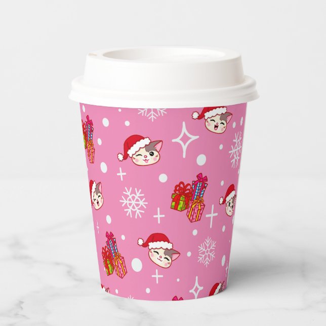 Cute Santa Kitties Pink Christmas Party Cups (Back)