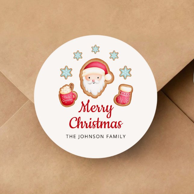 Cute Santa Merry Christmas Classic Round Sticker (Cute Santa Merry Christmas Classic Round Sticker)