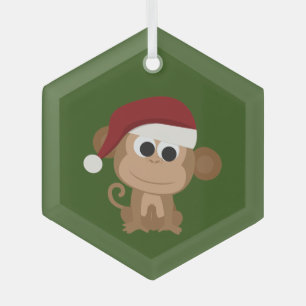 Cute Santa Monkey  Glass Tree Decoration