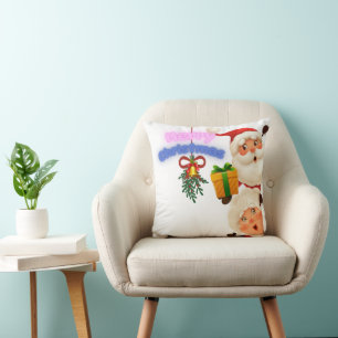 Cute Santa & Mrs. Claus Merry Christmas Greeting Cushion