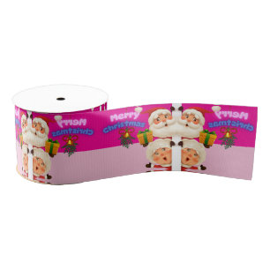 Cute Santa & Mrs. Claus Merry Christmas Greeting Grosgrain Ribbon