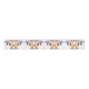 Cute Santa & Mrs. Claus Merry Christmas Greeting Grosgrain Ribbon