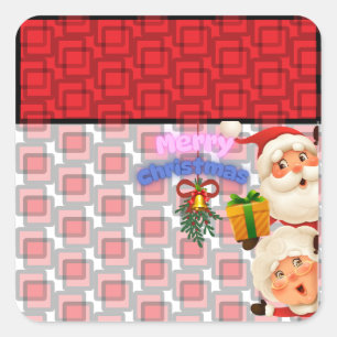 Cute Santa & Mrs. Claus Merry Christmas Greeting  Square Sticker