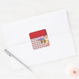 Cute Santa & Mrs. Claus Merry Christmas Greeting  Square Sticker