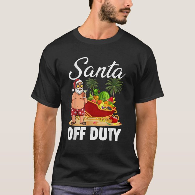 Cute Santa Off Duty Sleigh Summer Vacation Christm T-Shirt (Front)