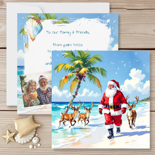 Cute Santa on Beach and Photo Template Christmas